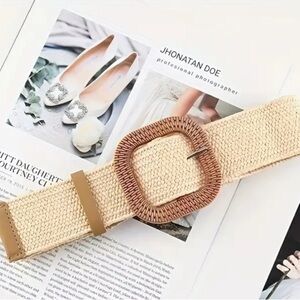 Woven Tan Belt with Brown Buckle